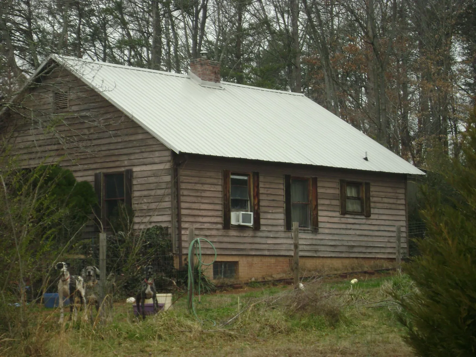 White metal roof on an old wood sided farmhouse, from a Metal Roof Installation job in Michie